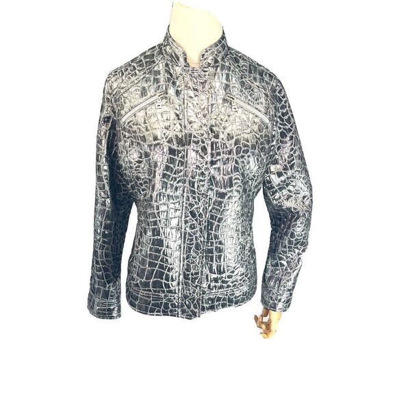 Chico's Silver Crocodile Stellar Jacket Size 1 Medium 8 10 US Blazer - Picture 12 of 12